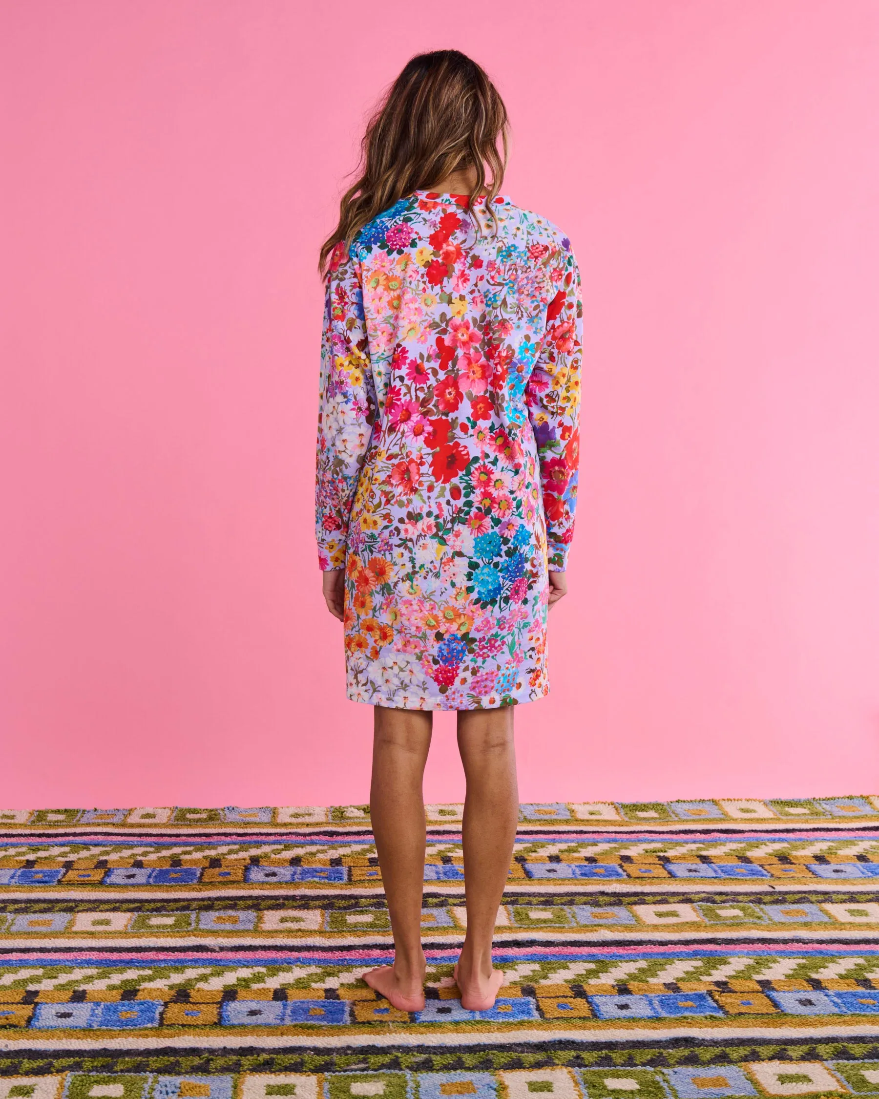 Forever Floral Lilac Organic Cotton Long Sleeve Nightie