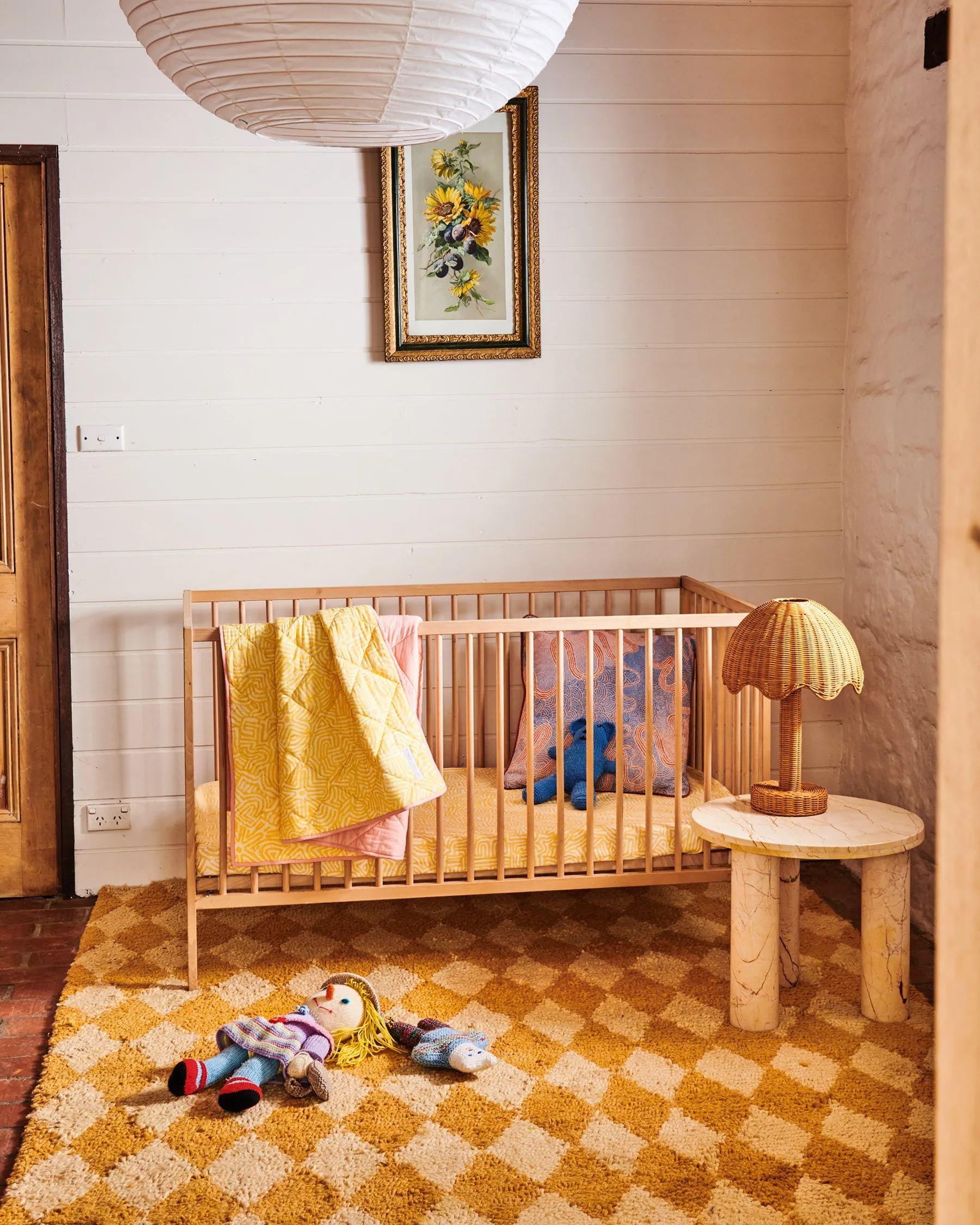 Kalaya Tjukurpa Straw Organic Cotton Quilted Cot Bedspread