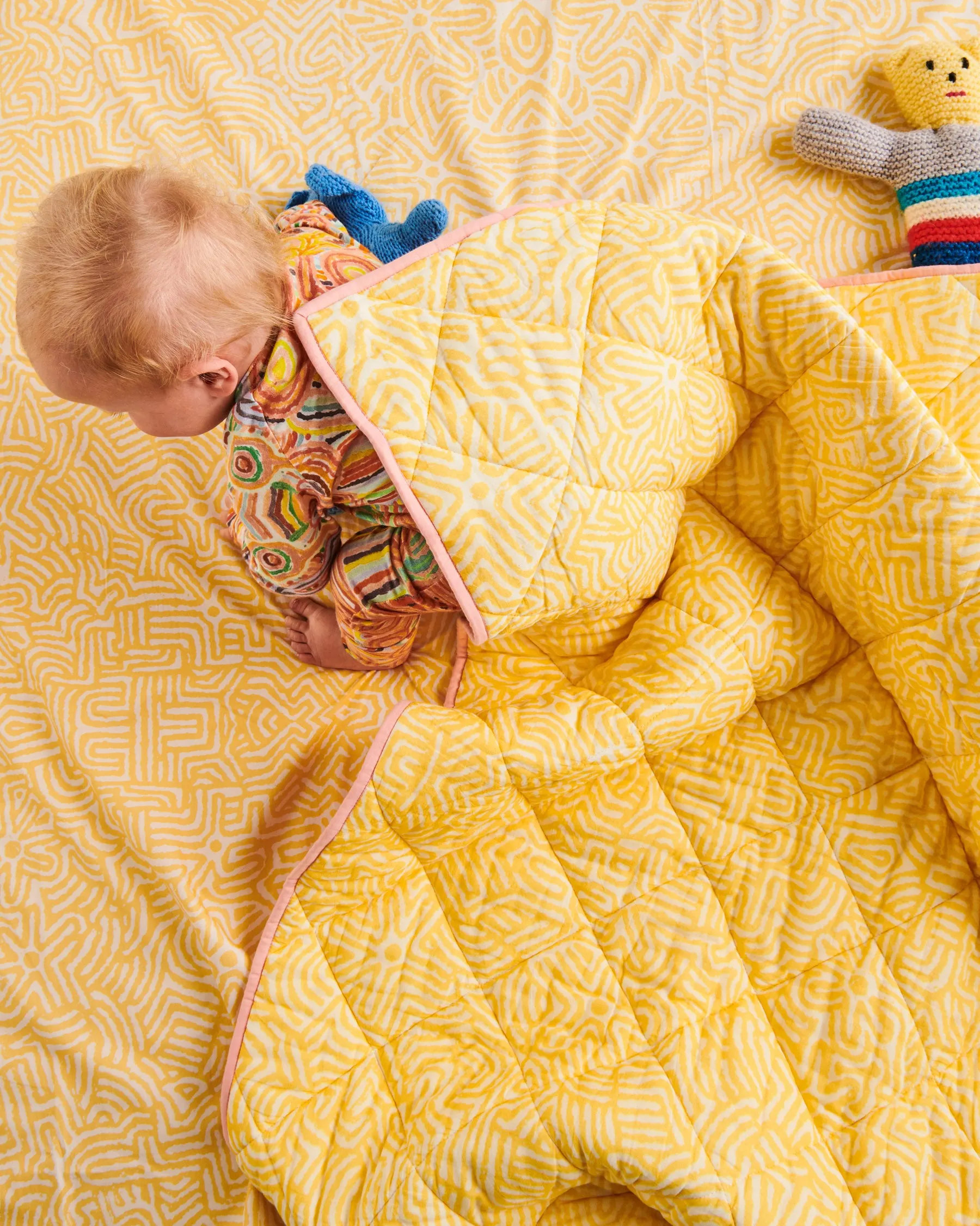 Kalaya Tjukurpa Straw Organic Cotton Quilted Cot Bedspread