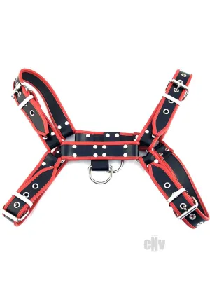 Leather Harness - BLACK W/RED Piping Lg