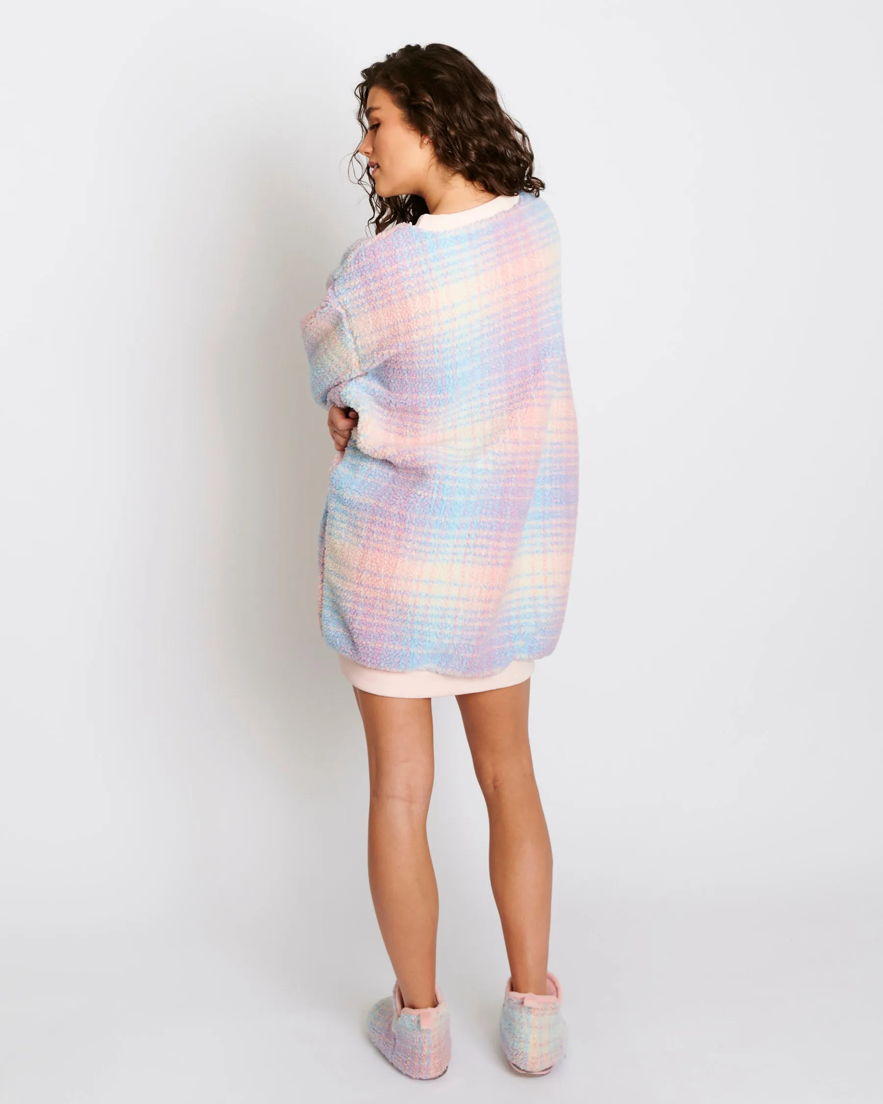 Pastel Dreams Tartan Sherpa Adult Oversized Bedtime Sweater