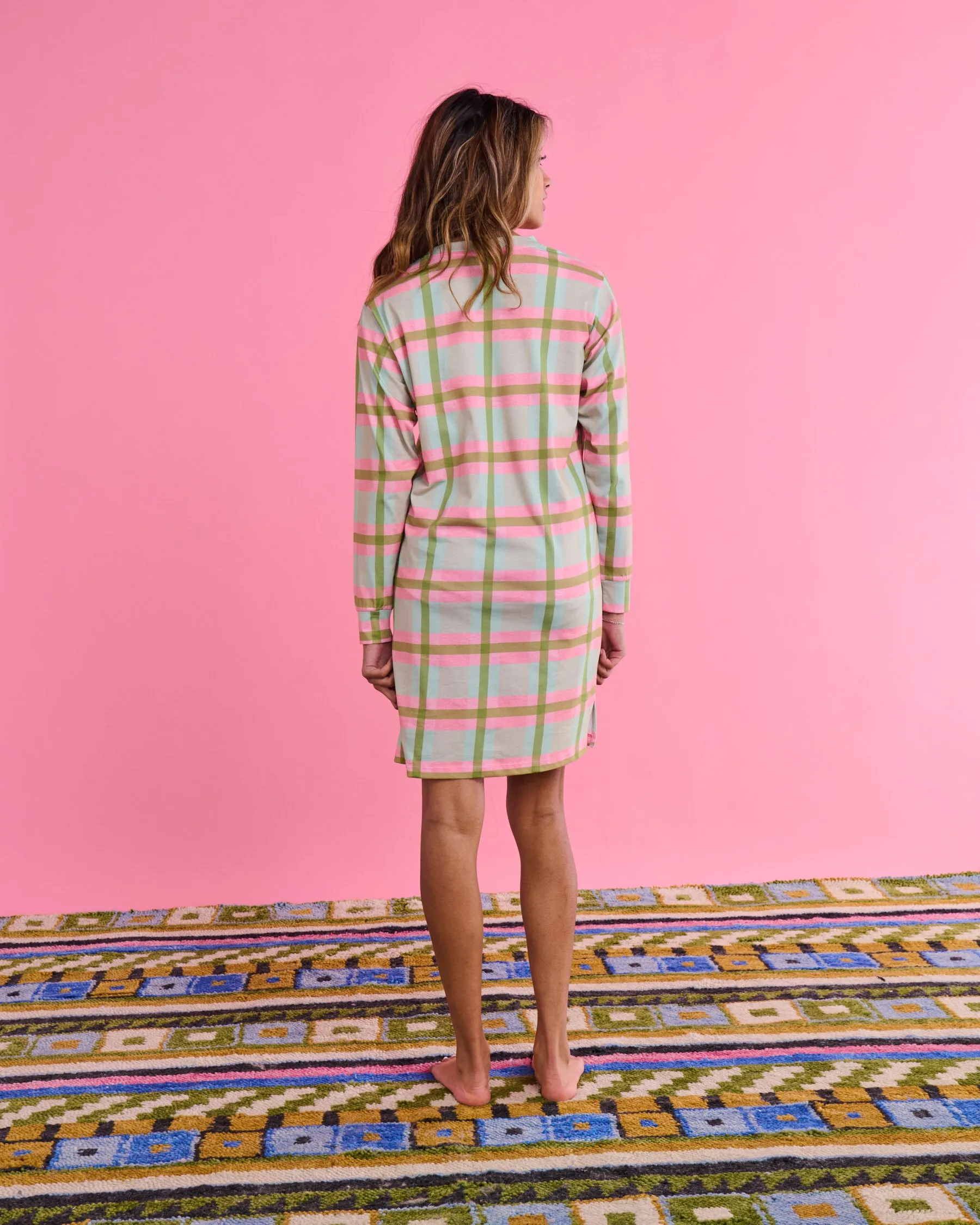 Pistachio Tartan Organic Cotton Long Sleeve Nightie