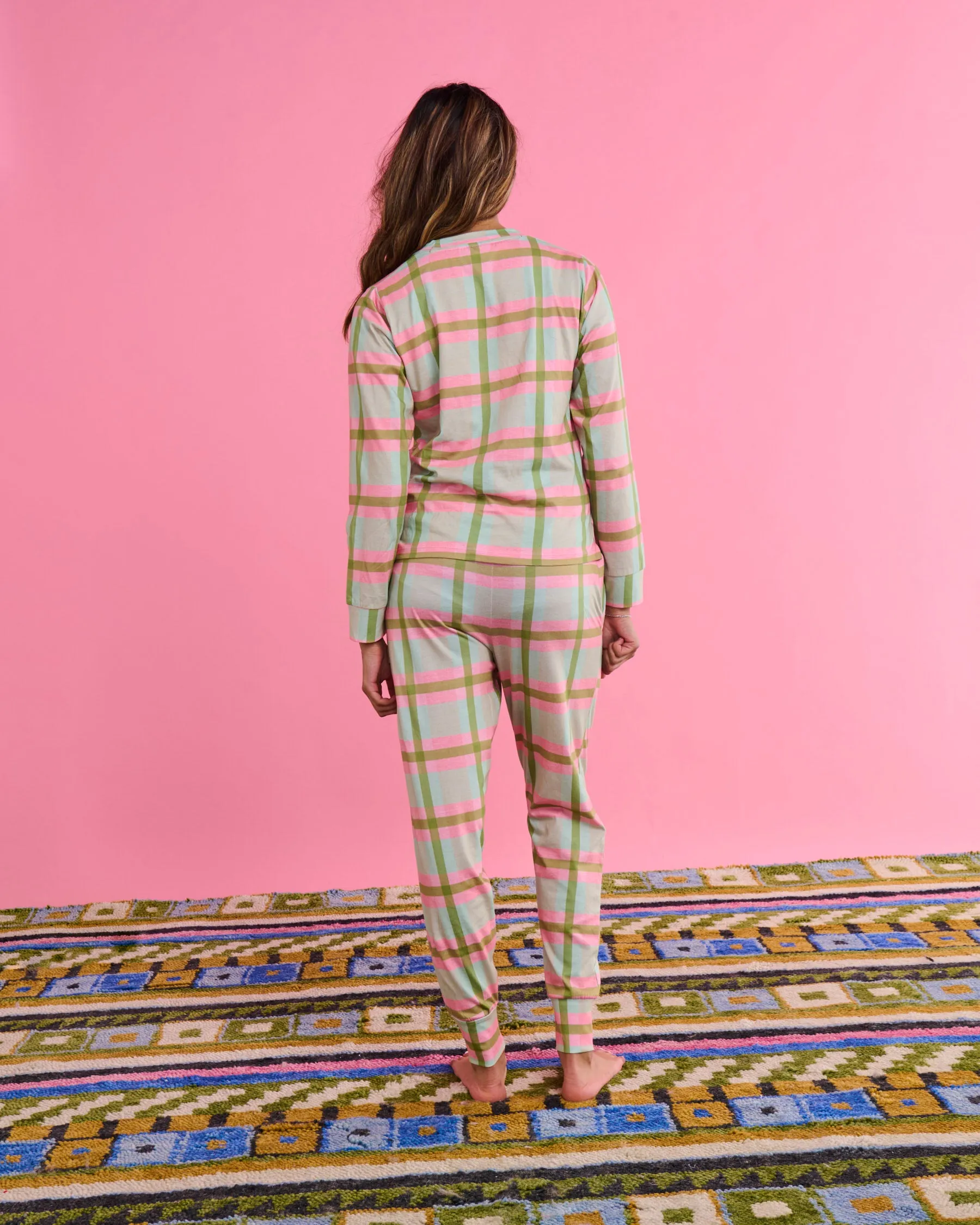Pistachio Tartan Organic Cotton Long Sleeve Pyjama Top & Slouch Pant Set