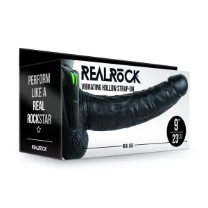 REALROCK Vibrating Hollow Strapon   Balls - 23cm Black